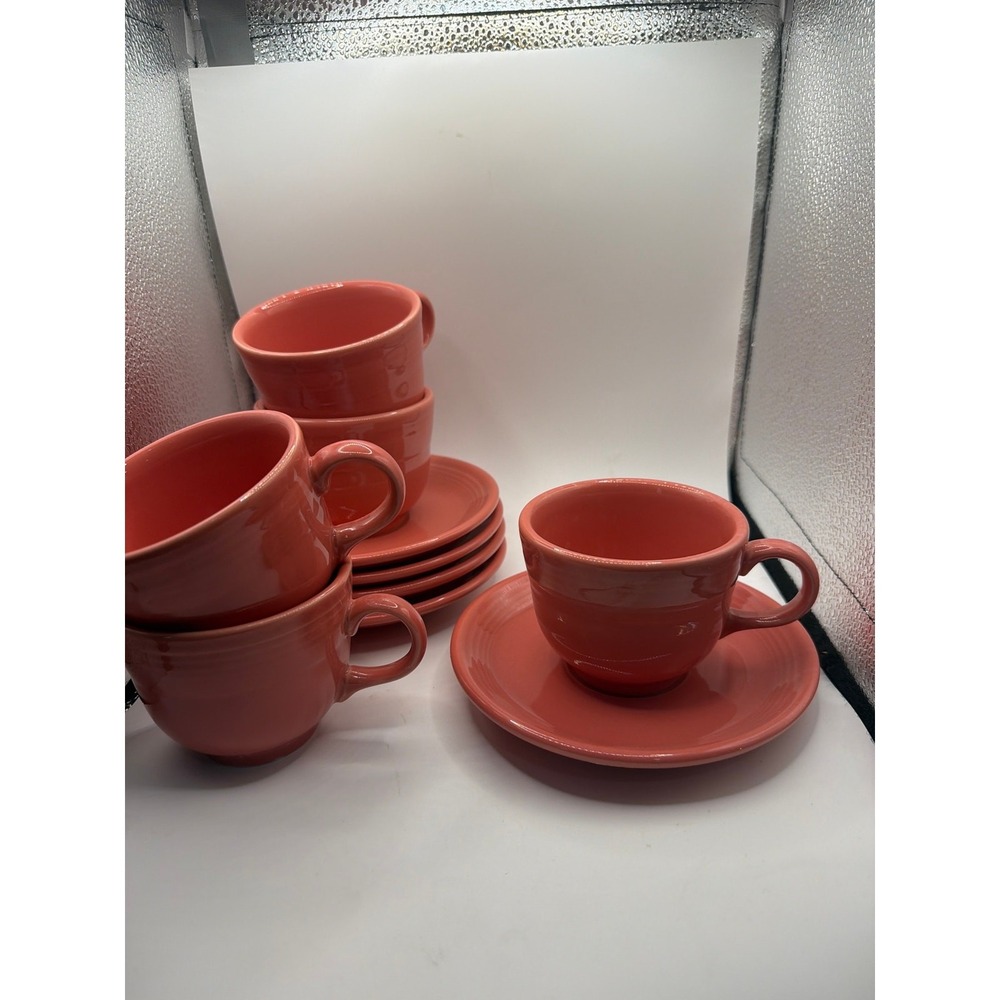 Fiestaware Fiesta ROSE Pink Tea Cup & Saucer RETIRED Homer Laughlin Coffee